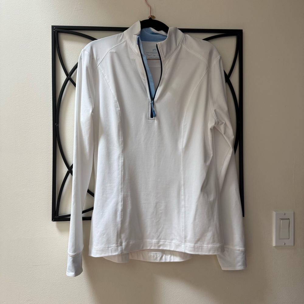 Southern Tide White and Blue Quarter-Zip Pullover